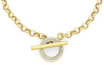Goldmark 9ct Gold Two Tone 19cm Solid Belcher T Bar FOB Bracelet offer