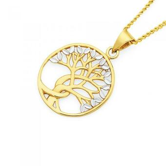 9ct Gold Two Tone Oval Tree of Life Pendant