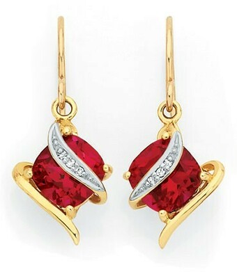 Goldmark 9ct Gold Created Ruby & Diamond Cushion Crossover Drop Earrings offer