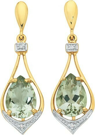 Goldmark 9ct Gold Green Amethyst & Diamond Teardrop Stud Earrings offer