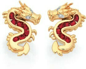Goldmark 9ct Gold Created Ruby with Diamond Accents Dragon Stud Earrings offer