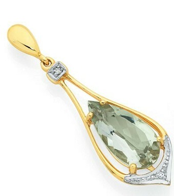 Goldmark 9ct Gold Green Amethyst & Diamond Teardrop Pendant offer