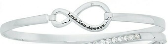 Sterling Silver Cubic Zirconia Love You Always Infinity Bangle