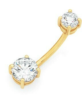 Goldmark 9ct Gold Double Round Cubic Zirconia Belly Bar offer