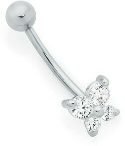 Goldmark Sterling Silver & Stainless Steel Tiny Cubic Zirconia Butterfly Belly Bar offer