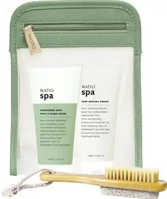 Soul Pattinson Chemist Natio Foot Spa Foot & Hand Scrub 100mL, Foot Revival Cream 100g, Wooden Pumice Stone & Foot Brush with Cosmetic Bag offer