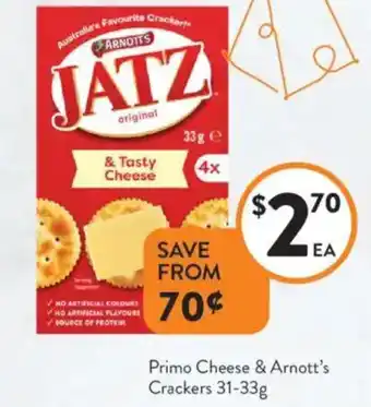 Foodworks Primo Cheese & Arnott's Crackers offer