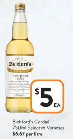 Foodworks Bickford's Cordial offer