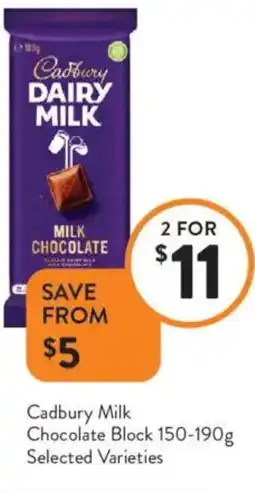 Foodworks Cadbury Milk Chocolate Block offer