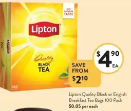 Foodworks Lipton Quality Black or English Breakfast Tea Bags offer