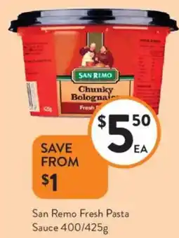 Foodworks San Remo Fresh Pasta Sauce offer