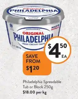 Foodworks Philadelphia Spreadable Tub or Block offer