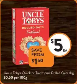 Foodworks Uncle Tobys Quick or Traditional Rolled Oats offer