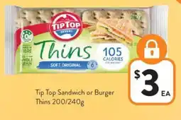 Foodworks Tip Top Sandwich or Burger Thins offer