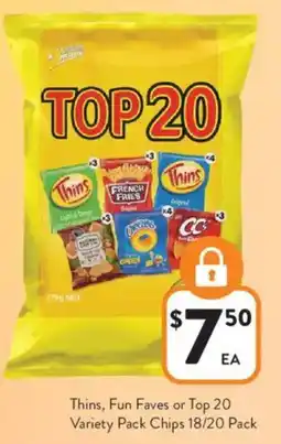 Foodworks Thins, Fun Faves or Top 20 Variety Pack Chips 18/20 Pack offer