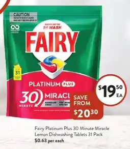Foodworks Fairy Platinum Plus 30 Minute Miracle Lemon Dishwashing Tablets offer