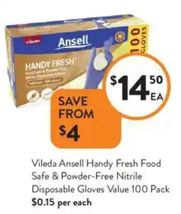 Foodworks Vileda Ansell Handy Fresh Food Safe & Powder-Free Nitrile Disposable Gloves Value offer