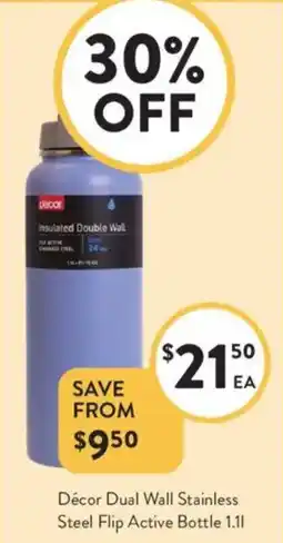 Foodworks Décor Dual Wall Stainless Steel Flip Active Bottle offer