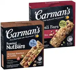 IGA Carman’s Nut Bars 5 Pack or Muesli Bars 6 Pack Selected Varieties offer
