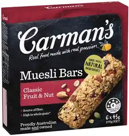 IGA Carman’s Muesli Bars 6 Pack Selected Varieties offer