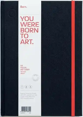 Officeworks Born 128 Page Hardbound Visual Art Diary - A4 offer