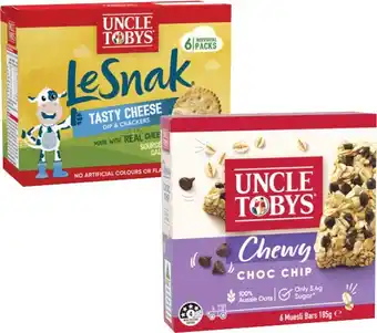 Coles Uncle Tobys Muesli Bars 145g-185g, Roll Ups 94g or Le Snak 132g offer