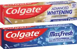 Coles Colgate Advanced Tartar & Whitening or Max Fresh Toothpaste 200g offer