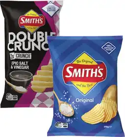Coles Smith's Crinkle Cut or Double Crunch Potato Chips 150g-170g offer