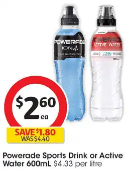 Coles Powerade sports drink or active water offer