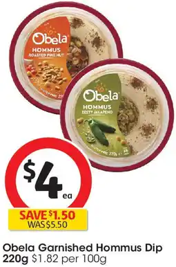 Coles Obela Garnished Hommus Dip offer