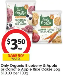 Coles Only Organic Blueberry & Apple or Carrot & Apple Rice Cakes offer