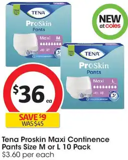 Coles Tena proskin maxi continence pants offer