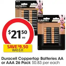 Coles Duracell Coppertop Batteries AA or AAA offer