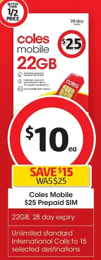 Coles Coles Mobile Prepaid SIM offer