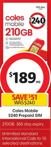 Coles Coles Mobile Prepaid SIM offer