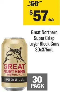 Coles Great northern super crisp lager block cans offer