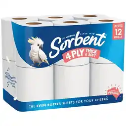 Woolworths Sorbent Thick & Soft 4 Ply Toilet Tissue Pk 12 offer