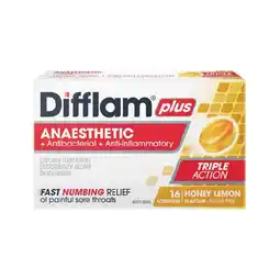 Woolworths Difflam Plus Anaesthetic Honey Lemon Lozenges Pk 16 offer