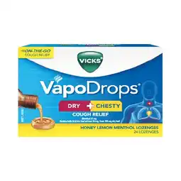 Vicks Dry + Chesty Honey Lemon Menthol Lozenges Pk 24