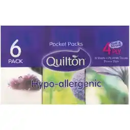 Woolworths Quilton Pocket Packs Hypo-allergenic 4 Ply Tissues Pk 6 offer