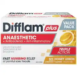 Woolworths Difflam Plus Anaesthetic Honey Lemon Lozenges Pk 32 offer