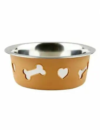 WeatherBeeta Non-Slip Stainless Steel Silicone Bone Dog Bowl - Cappuccino