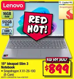 JB Hi-Fi 15 Ideapad Slim 3 Notebook offer