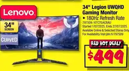 JB Hi-Fi 34"Legion UWQHD Gaming Monitor offer