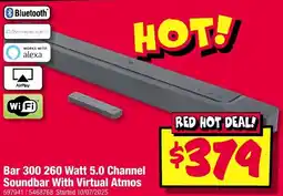 JB Hi-Fi Bar 300 260 Watt 5.0 Channel Soundbar With Virtual Atmos offer