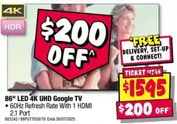 JB Hi-Fi 86 LED 4K UHD Google TV offer