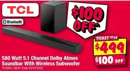 JB Hi-Fi 580 Watt 5.1 Channel Dolby Atmos Soundbar With Wireless Subwoofer offer