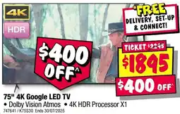 JB Hi-Fi 75" 4K Google LED TV offer