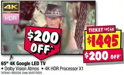 JB Hi-Fi 65" 4K Google LED TV offer
