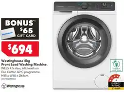 Harvey Norman Westinghouse 8kg Front Load Washing Machine offer